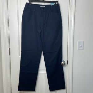 NEW LEE women’s long relaxed stretch at the waist navy blue khaki pants trousers